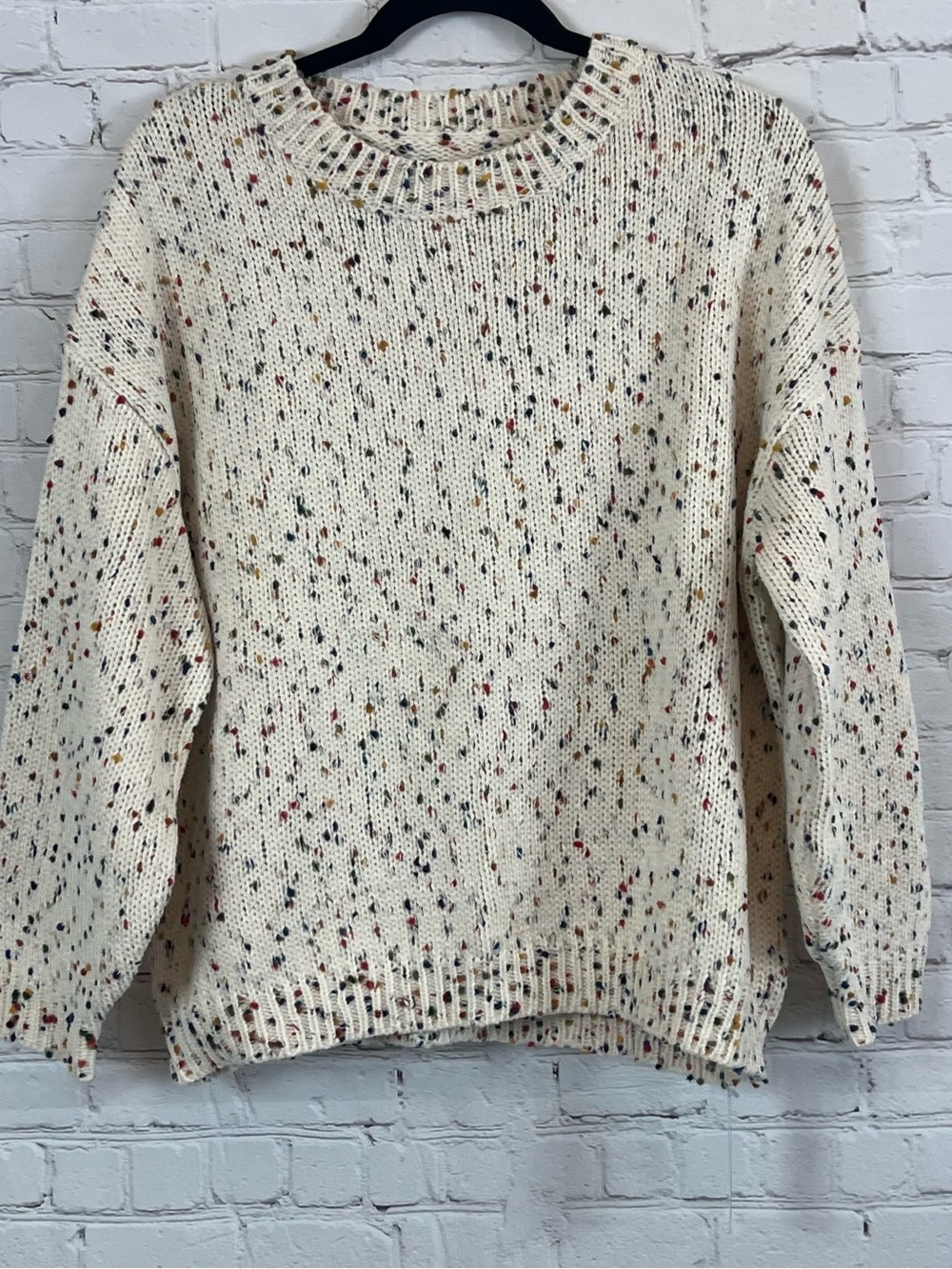 Cupshe Cream Speckled Crewneck Sweater with Multicolor Flecks Med NWT